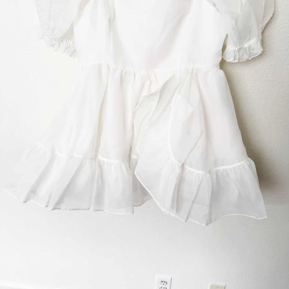 [Selkie] Ivory The Martini Dress Mini Ruffle Puff Sleeve Square Neck NWT Size XL - Picture 10 of 12